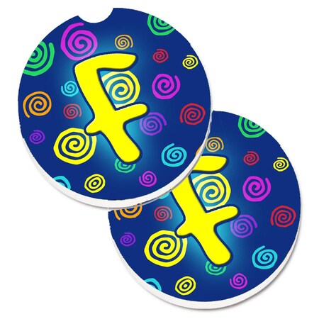 Carolines Treasures Letter F Initial Monogram Blue Swirls Cup Holder Car Coaster, 2PK CJ1011-FCARC